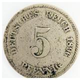 1896-F German Empire 5 Pfennig Coin