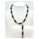 925 Amethyst & Lavender Pearl Necklace & Bracelet