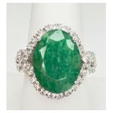 925 Cabochon Emerald & Ring w/ White Sapphires