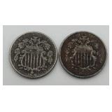 2- 1868 Shield Nickles
