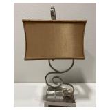 Modern Chrome Ribbon Table Lamp w/Clear Block Base