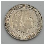 1955 Netherlands 1 Gulden 72% Silver Coin