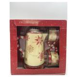 DaySpring Ceramic Snowflake Beverage Pot/Cups Set