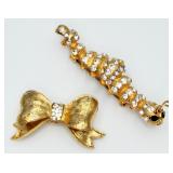 2 VTG Gold-tone & Rhinestone Brooch/Pins