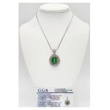 925 Emerald & White Sapphire Pendant on Chain