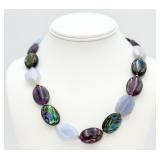925 Amethyst, Abalone, Blue Lace Agate Necklace