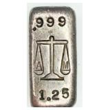 Rare 1.25 Troy Oz .999 Fine Silver Loaf Bar