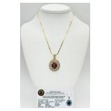 925 Cabochon Ruby/White Sapphires Pendant Necklace