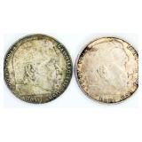 2 1937 German 3rd Reich 2 Reichsmark Silver Coins