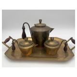 VTG  Solid Brass & Wood Tea Set w/Thai Buddha
