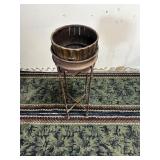 Vintage Wood Basket Planter on Metal Stand