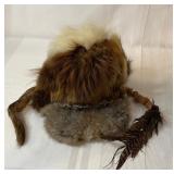 Handmade Fur Hunters Hat w/ Leather Bound Feather