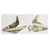 2 Origami Dollar Bill Birds