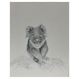 Vtg Print Signed Pen & Ink Drawing Koala