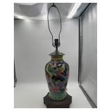 Vtg Porcelain Urn Lamp w/Brass Fretwork Base