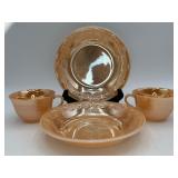 Vintage Fire-King Peach Lustre Laurel Leaf Set