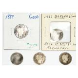 5 Barber Silver Dimes 90% Silver