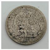 1889 Republica Mexicana 25 Centavos Silver Coin