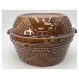 VTG  Brown Glaze Casserole Dish Raised U.S.A. Mark