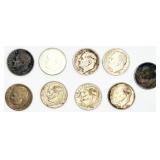 9 Roosevelt Silver Dimes 90% Silver