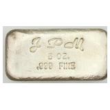 VTG J.P.M 5oz .999 Fine Silver Bar