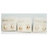 3 Pairs of Freshwater Pearl Studs