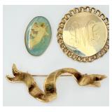 3 VTG Gold-tone Brooch/pins