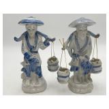 Vintage Blue & White Porcelain Fishing Figurines