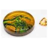 Citrine Gemstone & Large Glass Art Stone