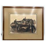 VTG Harvest Village Scene Painting