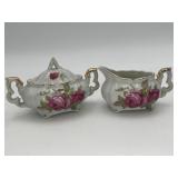 Vtg Lefton China Heavenly Rose Sugar Bowl&Creamer