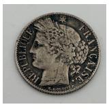 1888 Republique Francaise 1 Franc Silver Coin