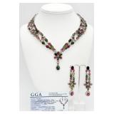925 Tourmaline & Diamond Necklace & Earrings Set