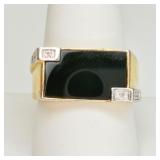 925 Gold-Plated Onyx & Diamond Ring