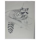 Vtg Raccoon Fine Art Print Hand Signed Limited Ed.