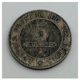 1862 Leopold 1 Premier Belgium 5 Centimes Coin