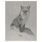 1/250 Wildlife Art Lithograph Red Fox Winter Scene