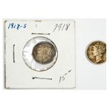 1918-S & 1945-D Mercury Dimes 90% Silver