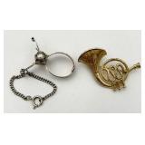 Vintage Glove Holder & French Horn Pin
