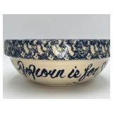 Vtg Marshall Pottery Blue Spongeware Popcorn Bowl