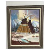 VTG Native American Tipis & Mountain by O. Liffen