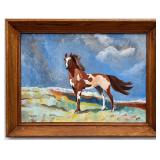 Framed Pinto Horse Painting Signed R. Lee