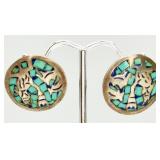925 VTG Southwestern Mosaic Chip Screw-on Earrings
