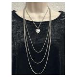 4-Layered Silver Chain & Heart Locket Necklace