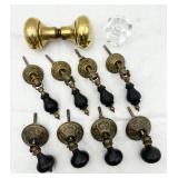 VTG Brass Doorknobs, Wooden Drawer Pulls, Crystal