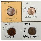 4 Error Lincoln Wheat Pennies