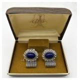 Pair of Silver Tone Cufflinks w/ Blue Stones
