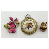 Pocket Watch, Windmill Pin & Pitcher/Basin Charm