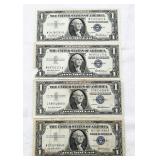 4-Series 1957 Blue Seal $1 Silver Certificates