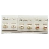 3 Pairs Freshwater Pearl Studs
